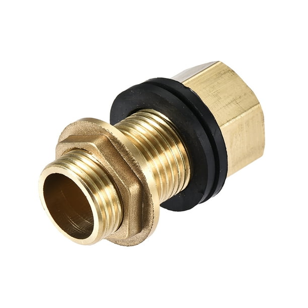 Hooshing Brass Bulkhead Fitting 1/2 Female 3/4 GHT Male Threaded Water Tank Connector with Rubber Ring 